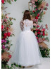 White Lace Glitter Tulle Slit Back Flower Girl Dress